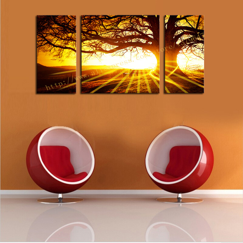 unframed 3 sets the setting sun and trees painting art hd picture home decor on canvas modern wall prints artworks