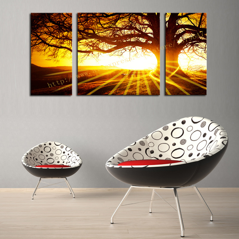 unframed 3 sets the setting sun and trees painting art hd picture home decor on canvas modern wall prints artworks