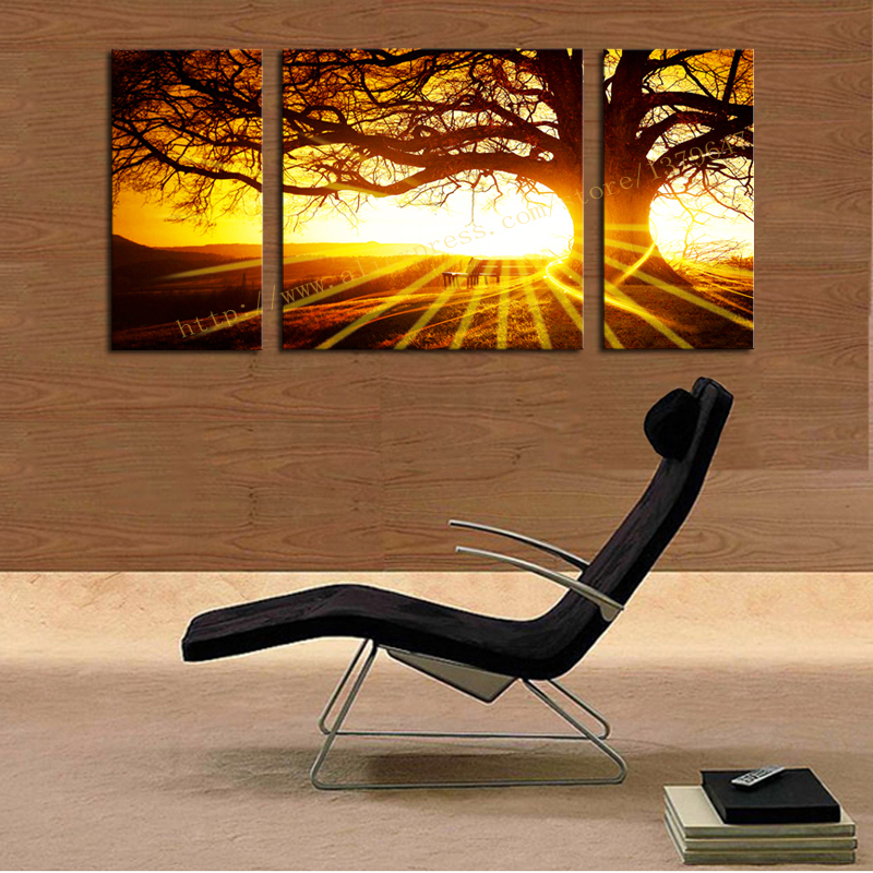 unframed 3 sets the setting sun and trees painting art hd picture home decor on canvas modern wall prints artworks