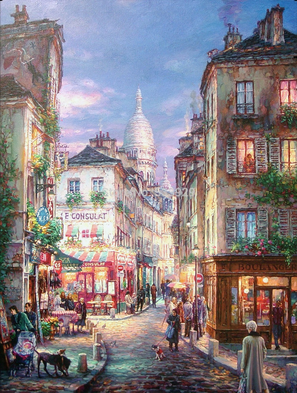 modern tds-hx032 yong-a stroll in montmartre art printed painting on canvas for home living room wall decoration