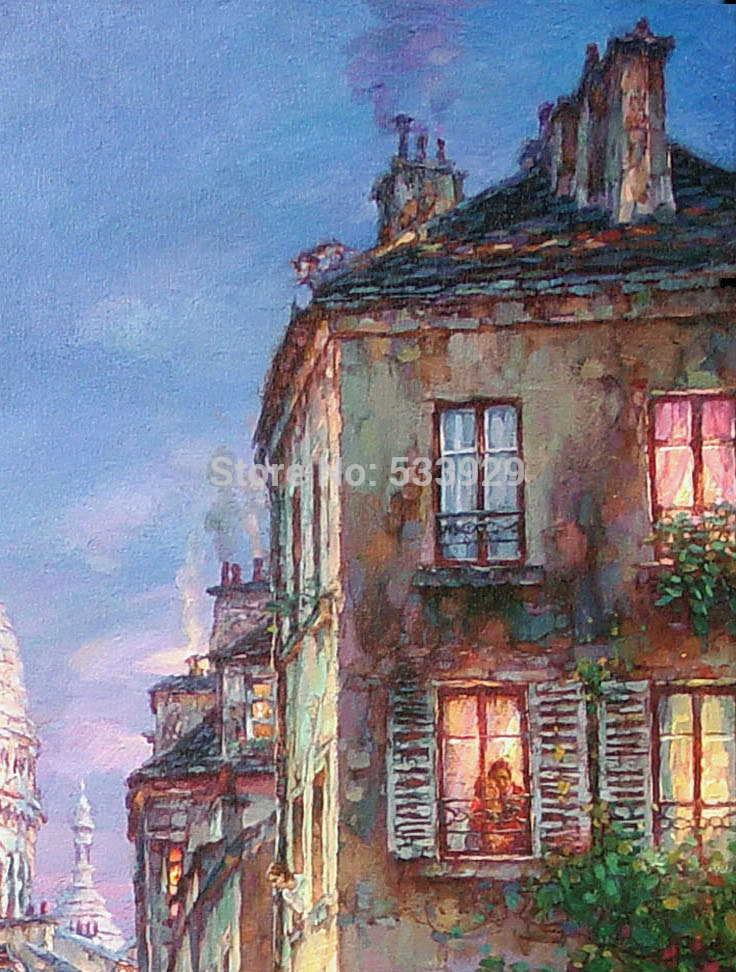 modern tds-hx032 yong-a stroll in montmartre art printed painting on canvas for home living room wall decoration