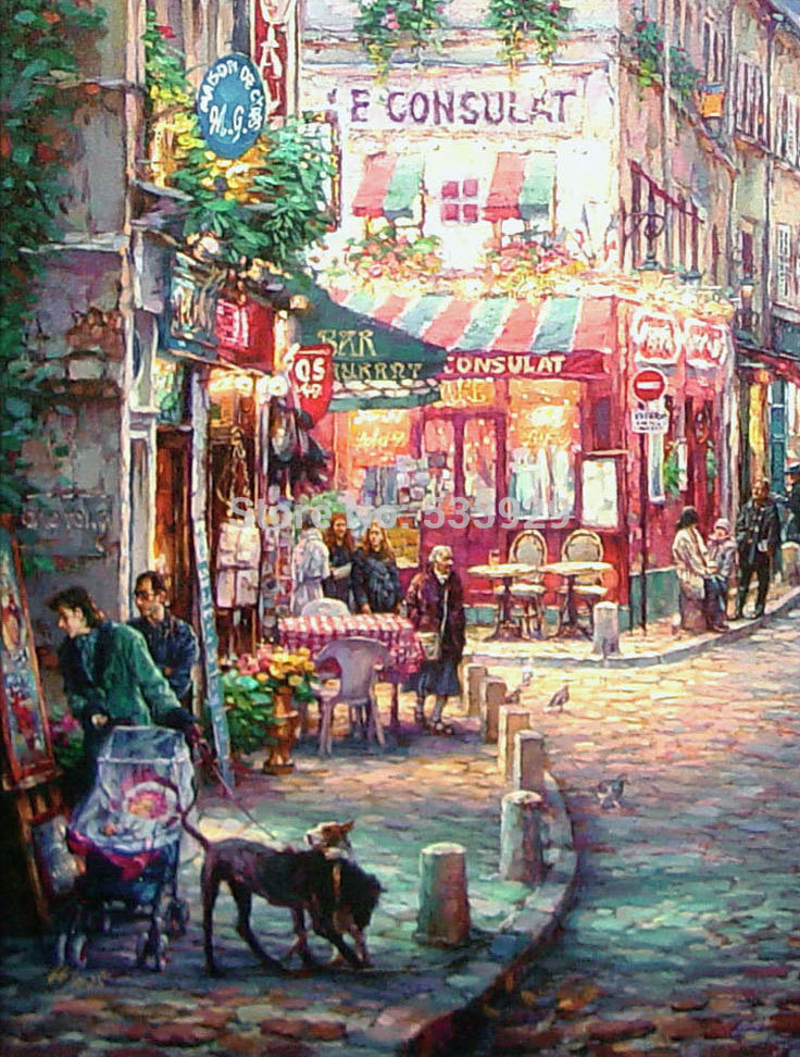 modern tds-hx032 yong-a stroll in montmartre art printed painting on canvas for home living room wall decoration