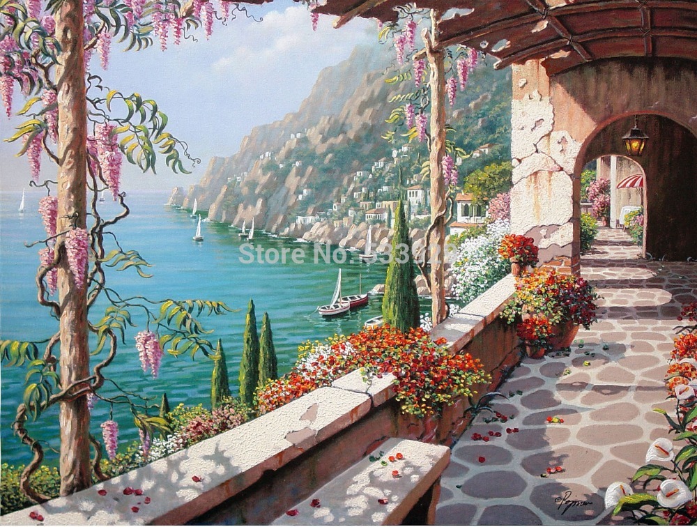 modern tds-hx034 yong-villa in capri art printed painting on canvas for home living room wall decoration