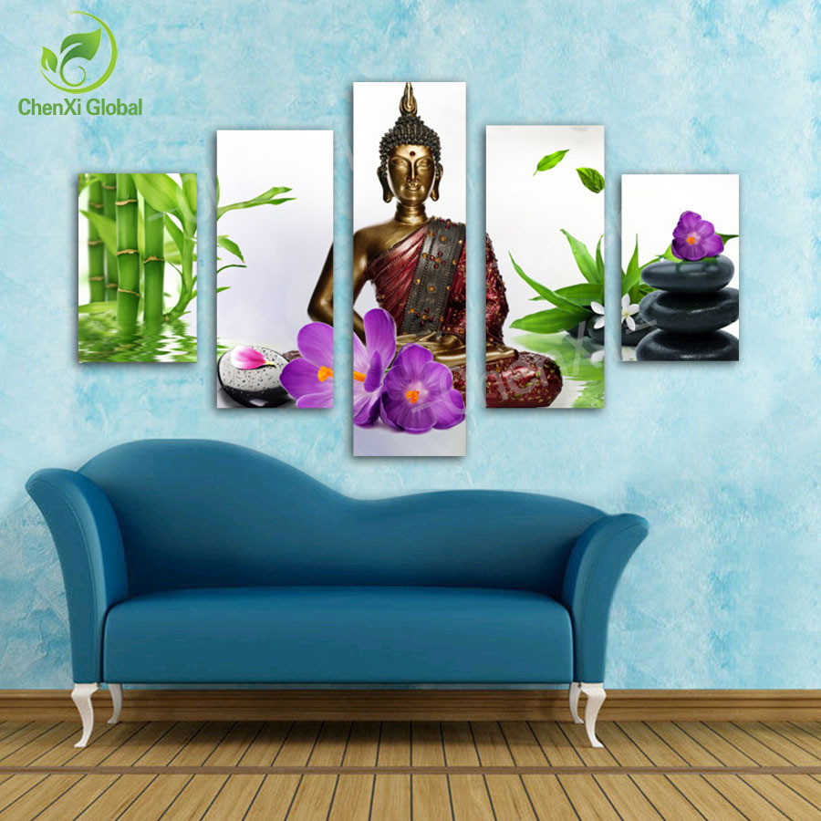 2015 5 panel modern abstract buddha oil painting buda picture canvs wall art home decor for living room printed unframed bu0010