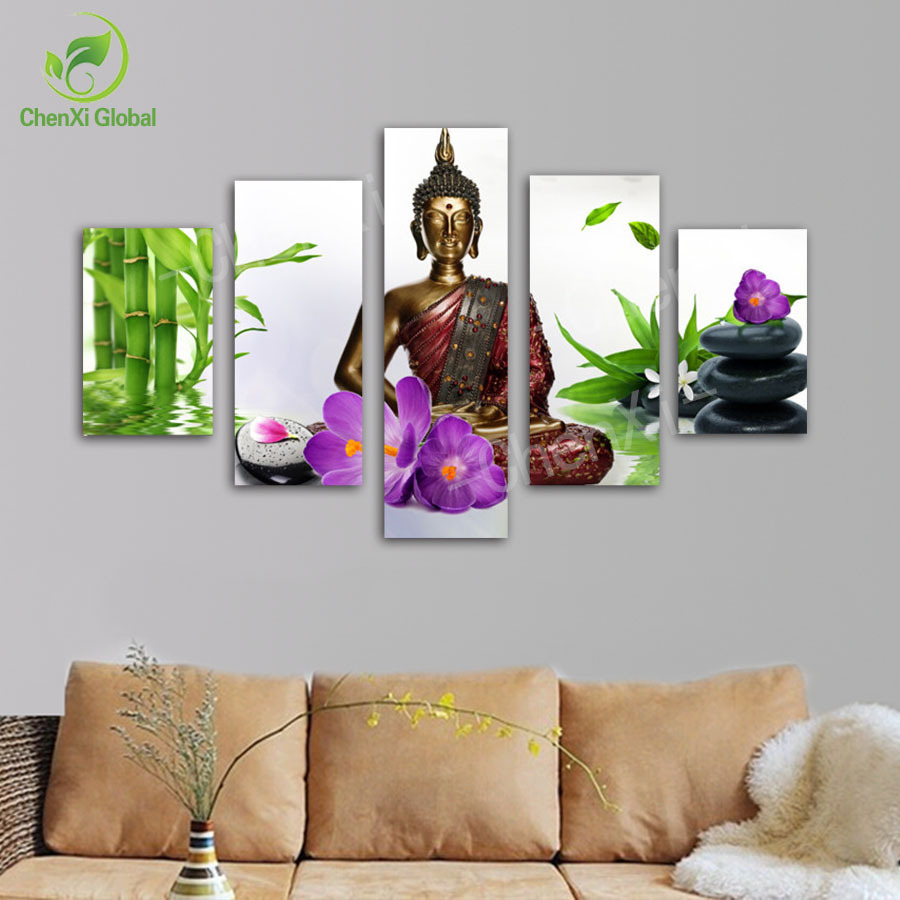 2015 5 panel modern abstract buddha oil painting buda picture canvs wall art home decor for living room printed unframed bu0010