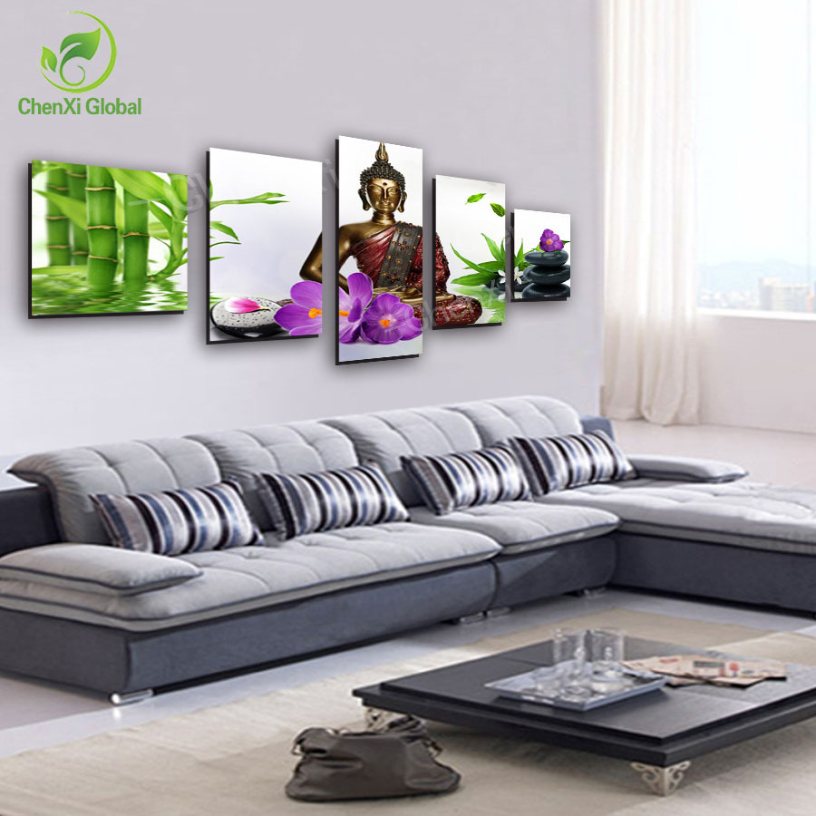 2015 5 panel modern abstract buddha oil painting buda picture canvs wall art home decor for living room printed unframed bu0010