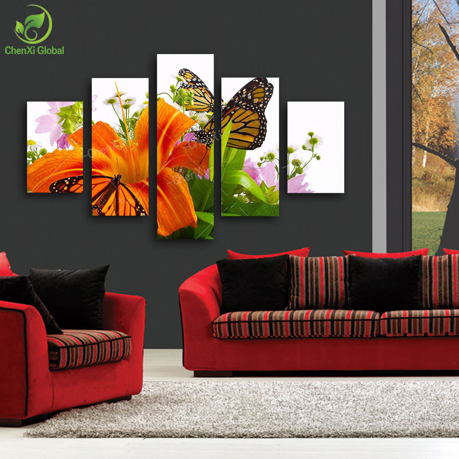 2015 new 3d modern butterfly on the wall flower painting wall canvas art wedding decoration pictures bonsai home decor