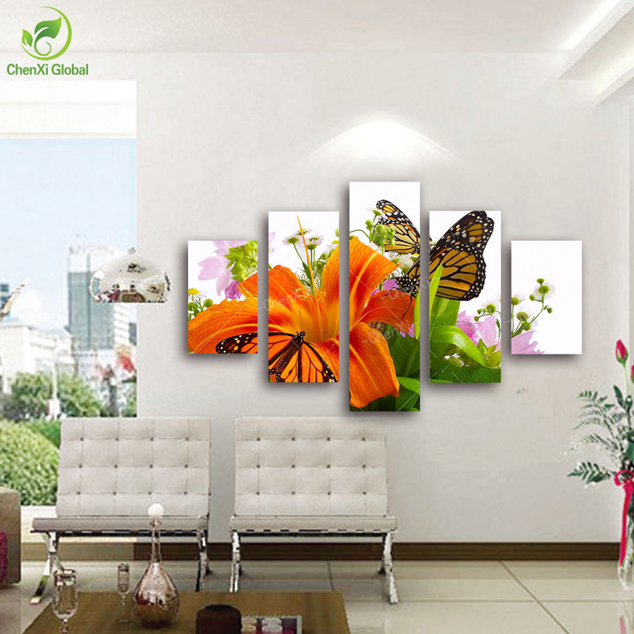 2015 new 3d modern butterfly on the wall flower painting wall canvas art wedding decoration pictures bonsai home decor