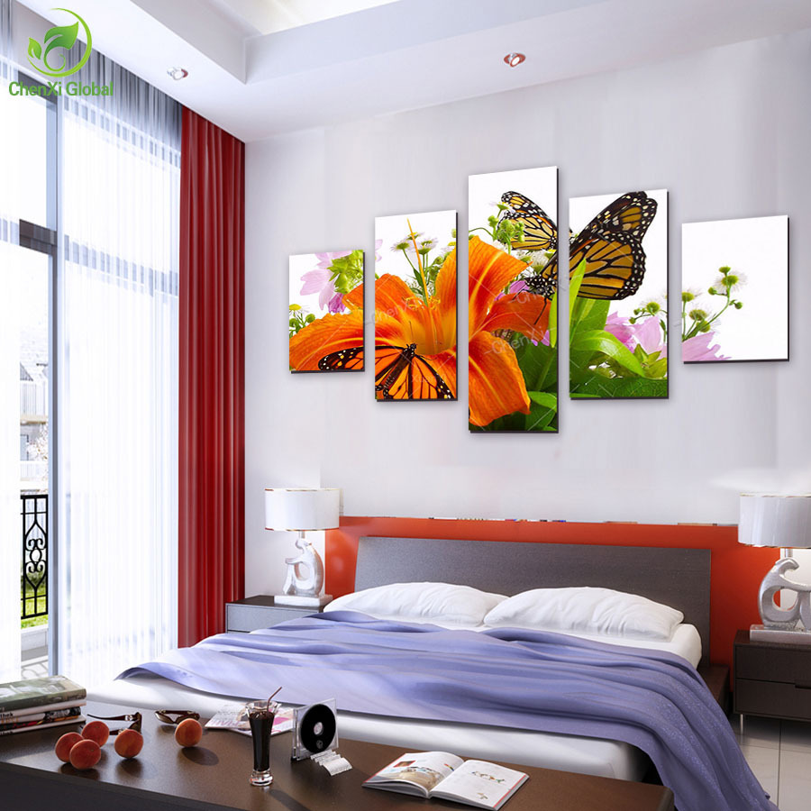 2015 new 3d modern butterfly on the wall flower painting wall canvas art wedding decoration pictures bonsai home decor