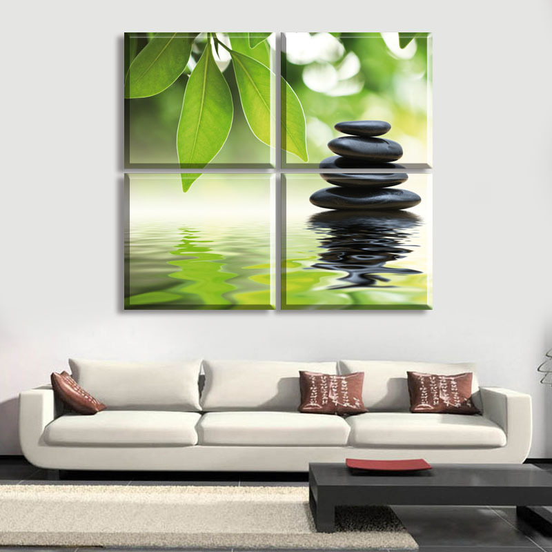 2015 new style 4 pieces of wall art the feng shui green paint on the canvas painting oil modern wall painting home decorative