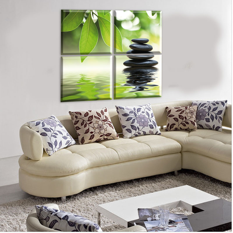 2015 new style 4 pieces of wall art the feng shui green paint on the canvas painting oil modern wall painting home decorative