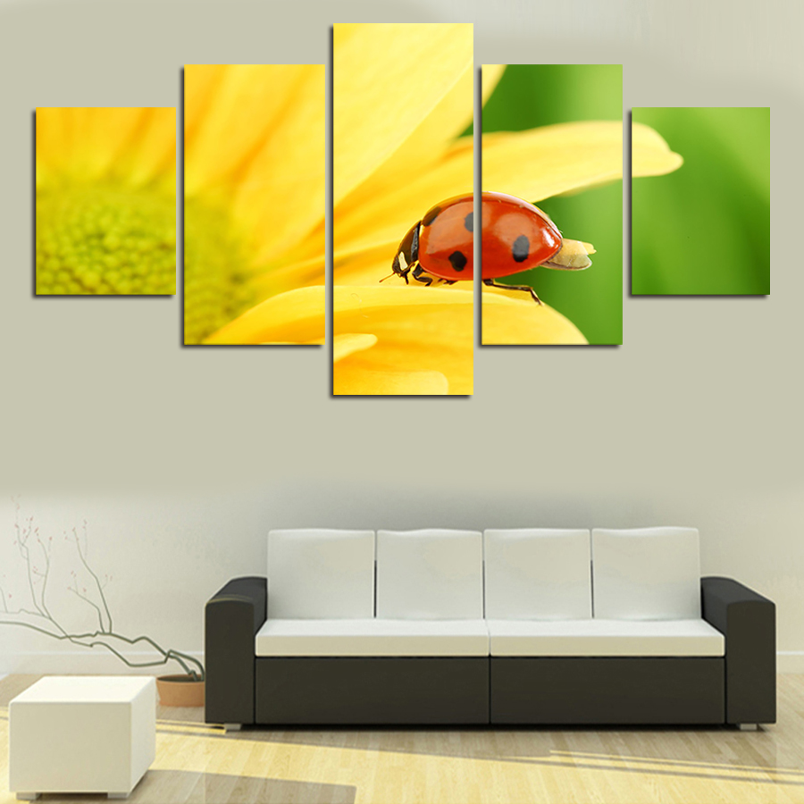 2016 5 panels painting canvas wall art picture cuadros beetle on petal wall picture for living room canvas print modern painting