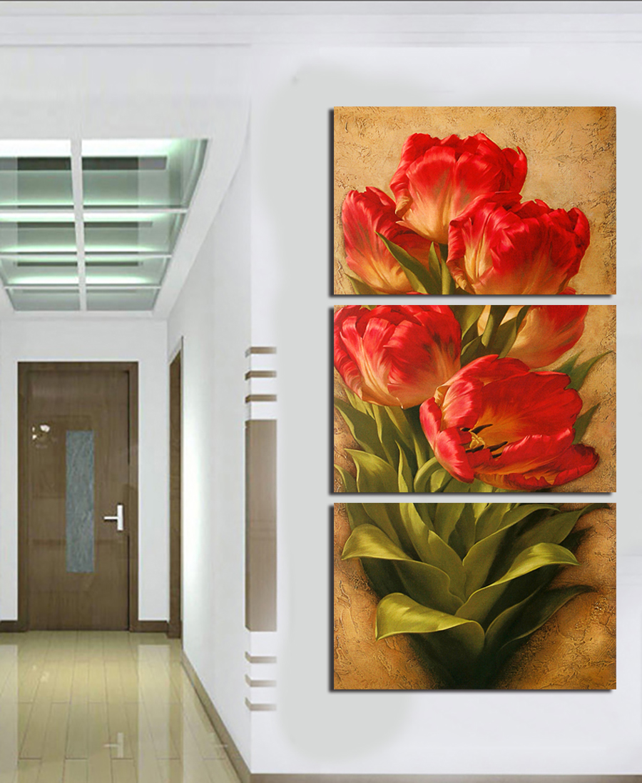 2016 new 3 pcs flowers wall art picture modern home decoration living room or bedroom canvas print painting wall picture