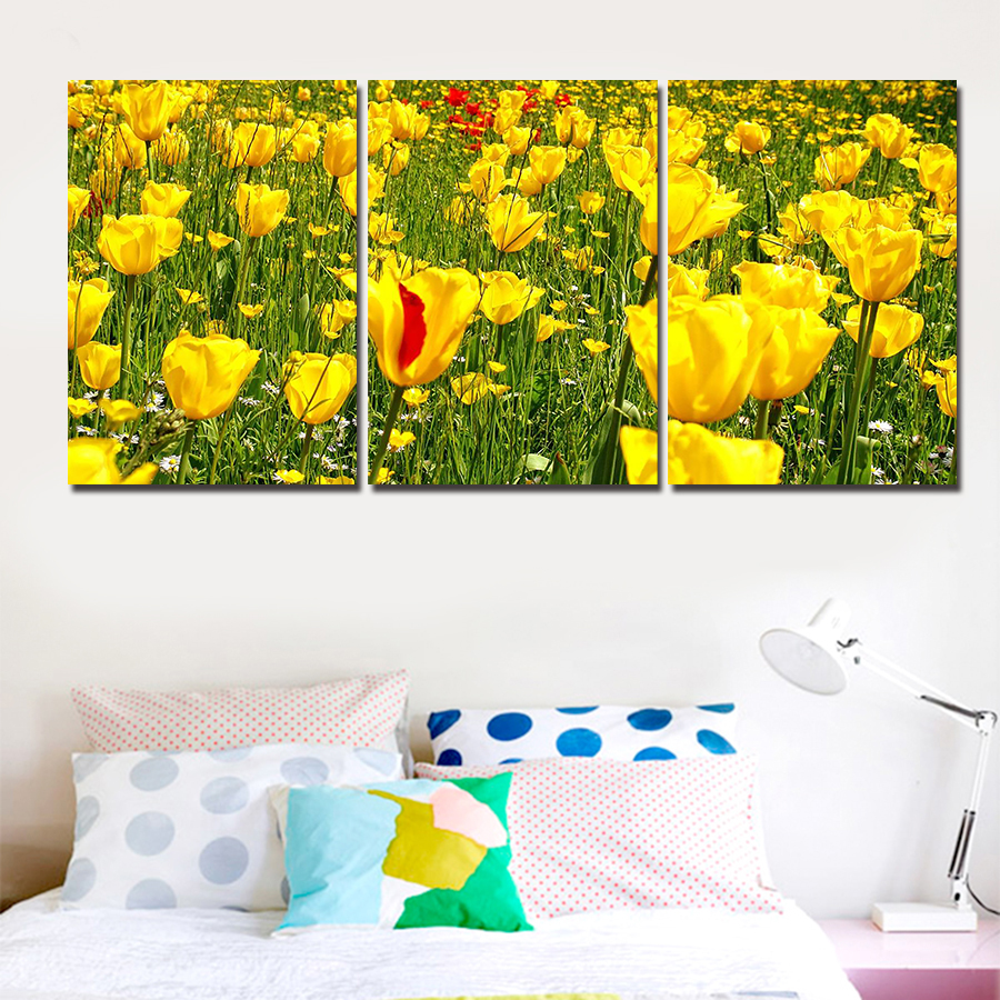 2016 new 3 pcs yellow flower wall art picture modern home decoration living room or bedroom canvas print painting wall picture