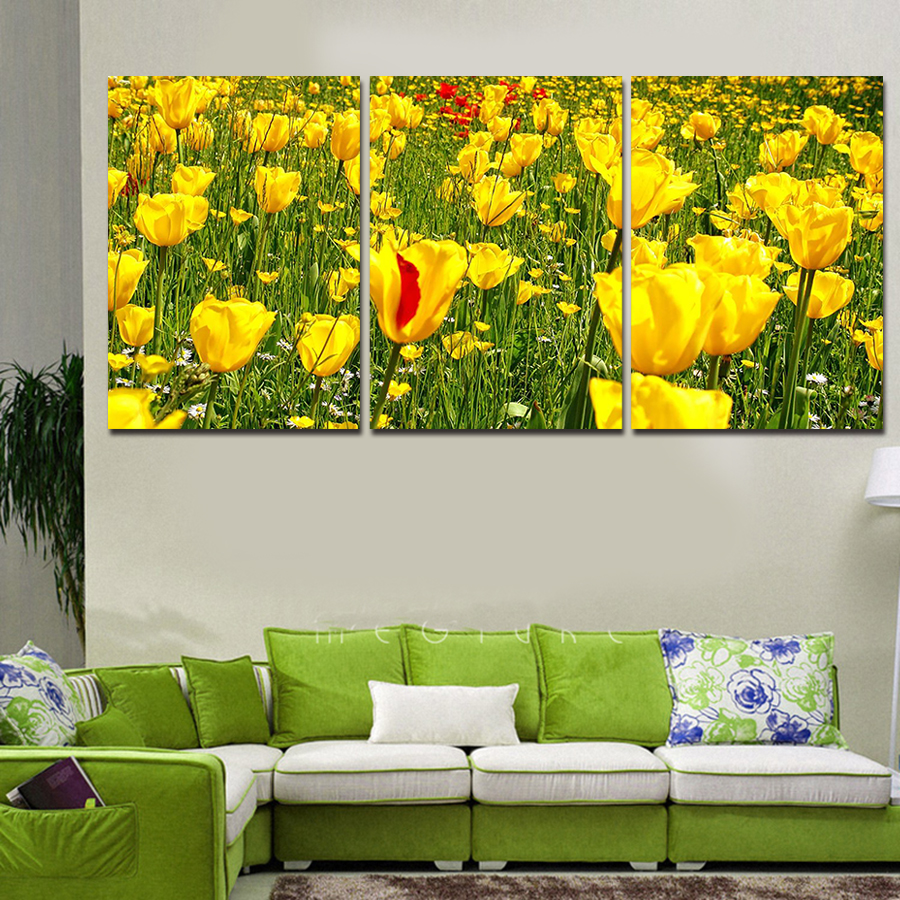 2016 new 3 pcs yellow flower wall art picture modern home decoration living room or bedroom canvas print painting wall picture