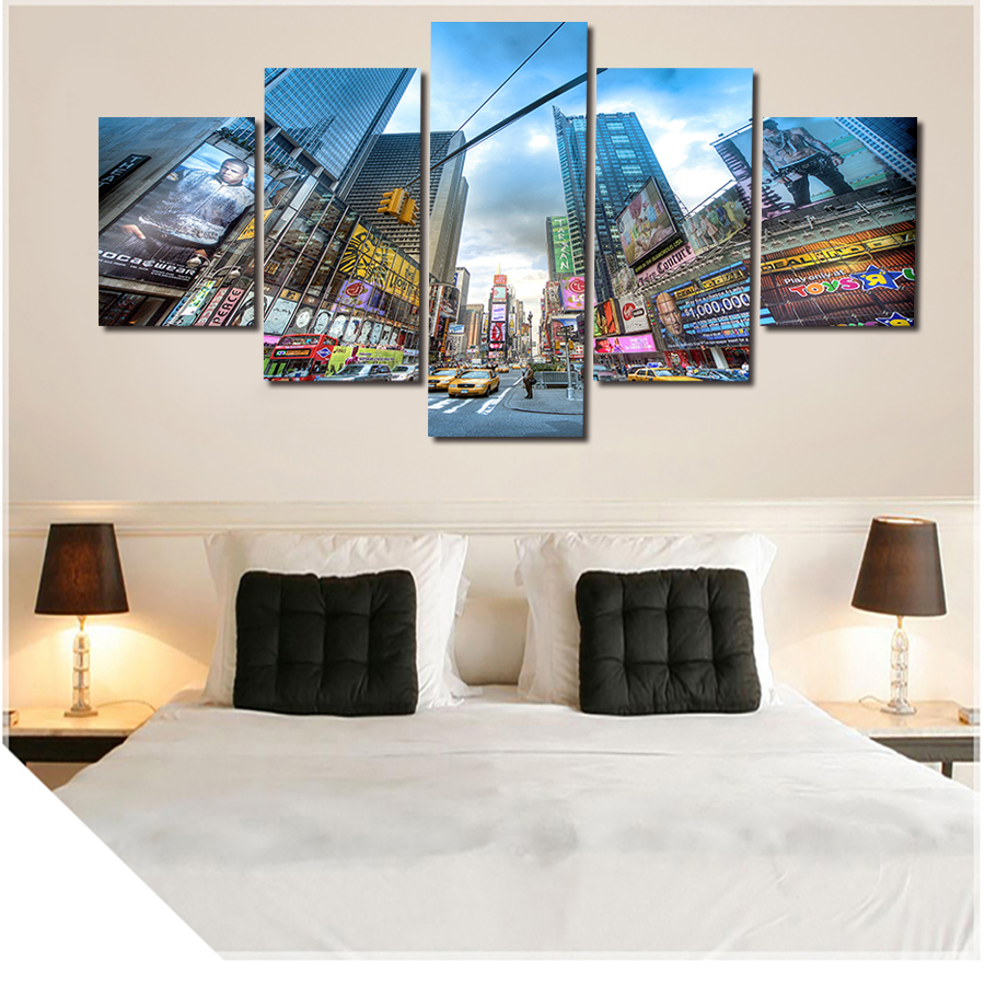 2016 new 5 pcs city large canvas print painting for living room, wall art picture gift,decoration home picture unframed