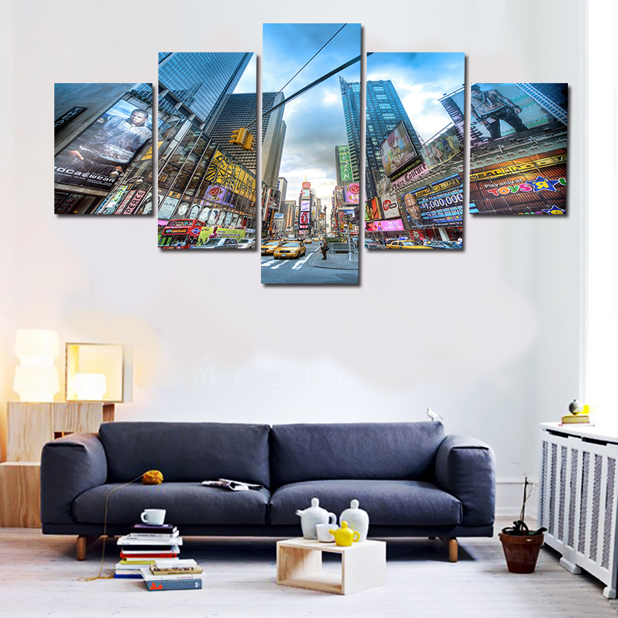 2016 new 5 pcs city large canvas print painting for living room, wall art picture gift,decoration home picture unframed