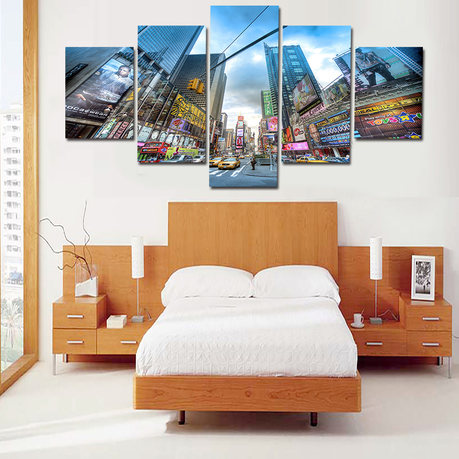 2016 new 5 pcs city large canvas print painting for living room, wall art picture gift,decoration home picture unframed