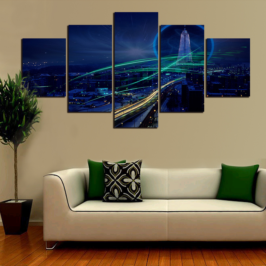 2016 new 5 pcs framed large hd night view no frame canvas print painting for living room wall art picture gift decoration home