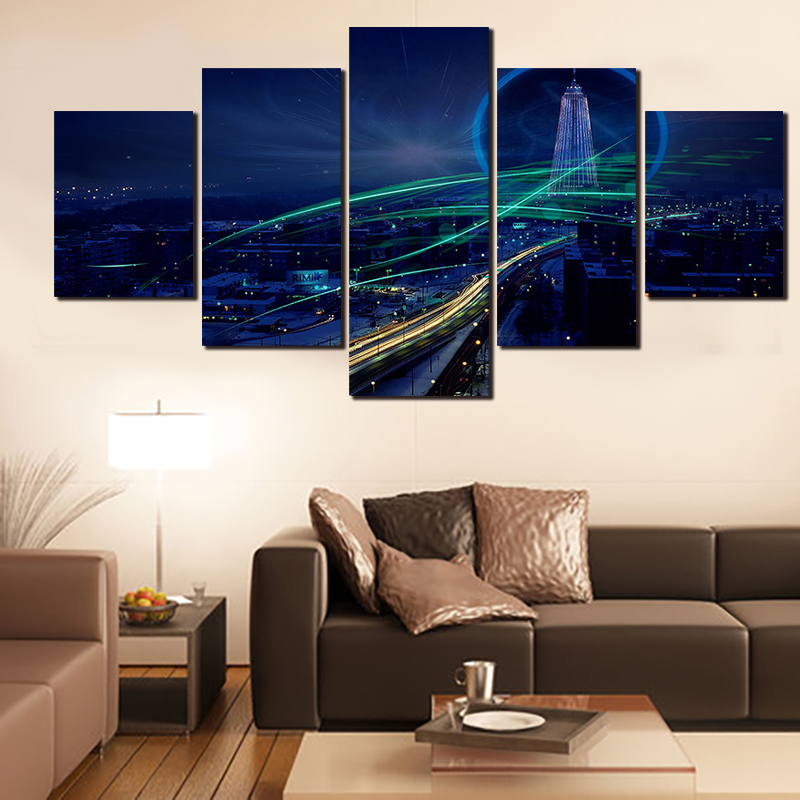 2016 new 5 pcs framed large hd night view no frame canvas print painting for living room wall art picture gift decoration home