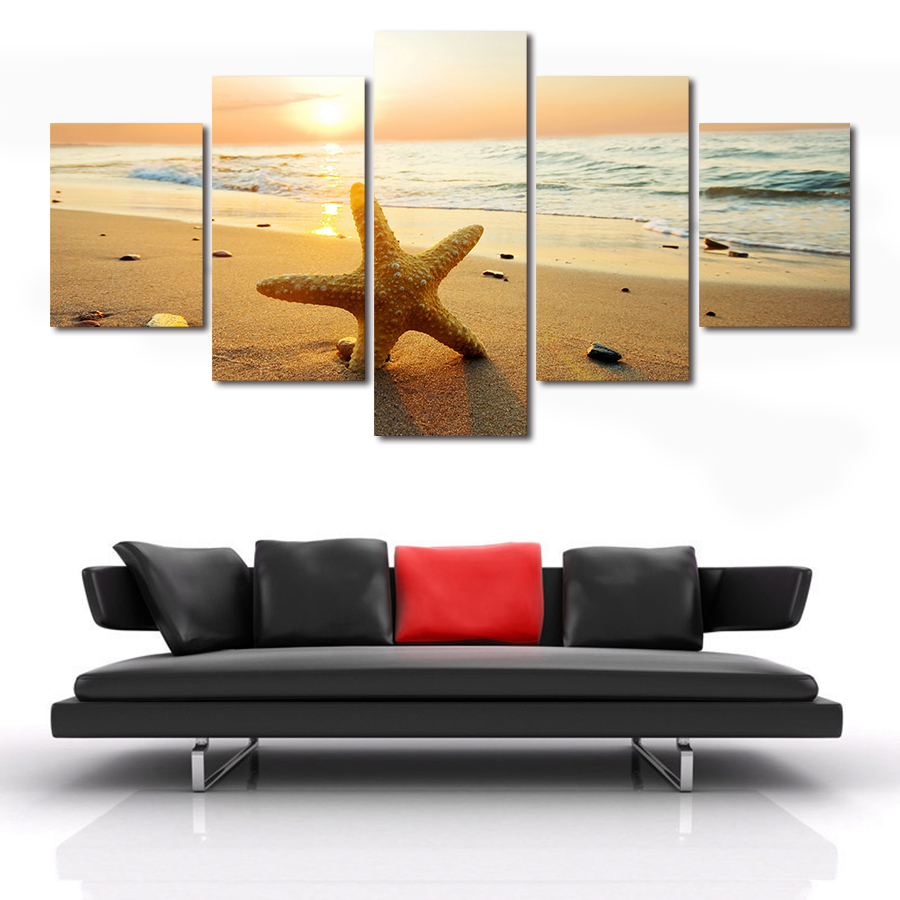 2016 new 5 piece sunset seascape star modern h wall art hd picture canvas print painting for living room decor unframed