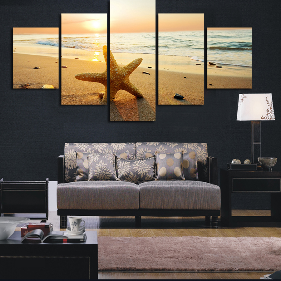 2016 new 5 piece sunset seascape star modern h wall art hd picture canvas print painting for living room decor unframed