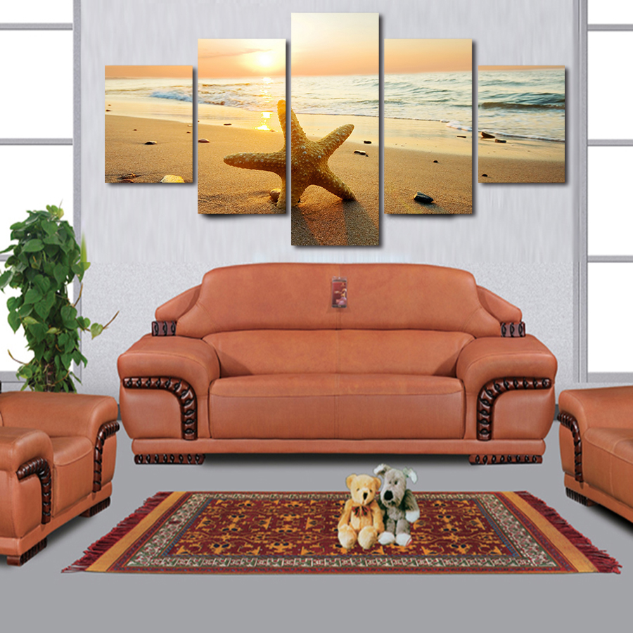 2016 new 5 piece sunset seascape star modern h wall art hd picture canvas print painting for living room decor unframed