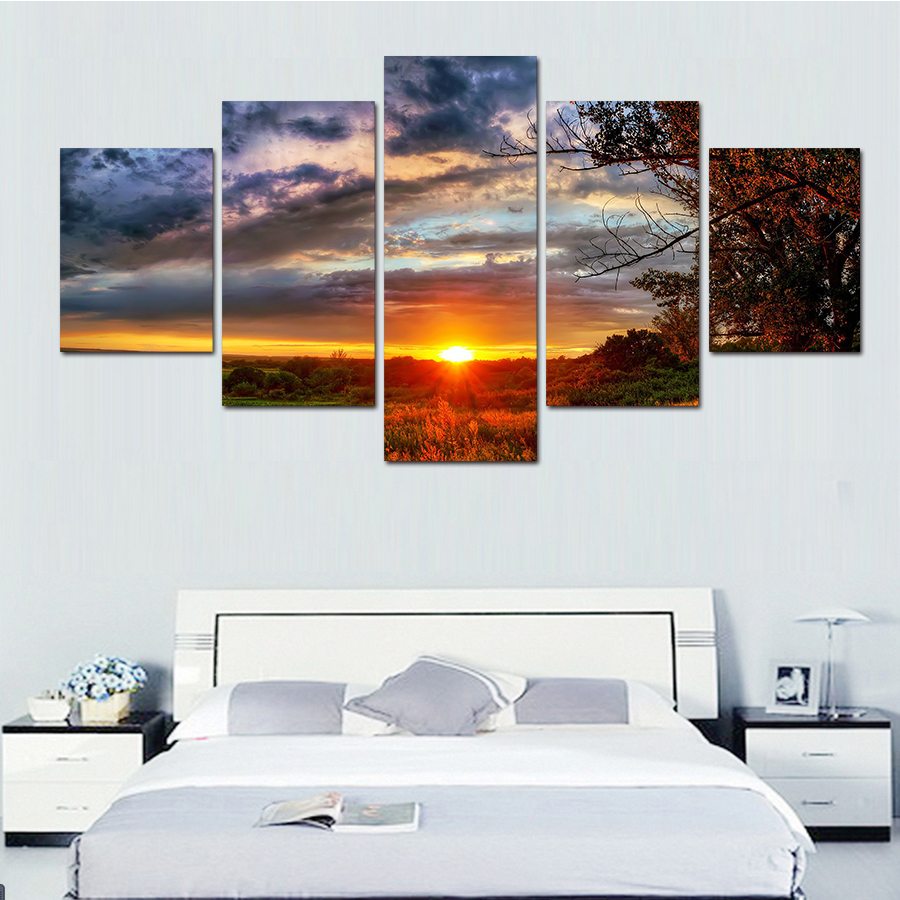 2016 new framed 5 piece landscape hd print trees modern home wall decor canvas picture art painting on canvas artworks