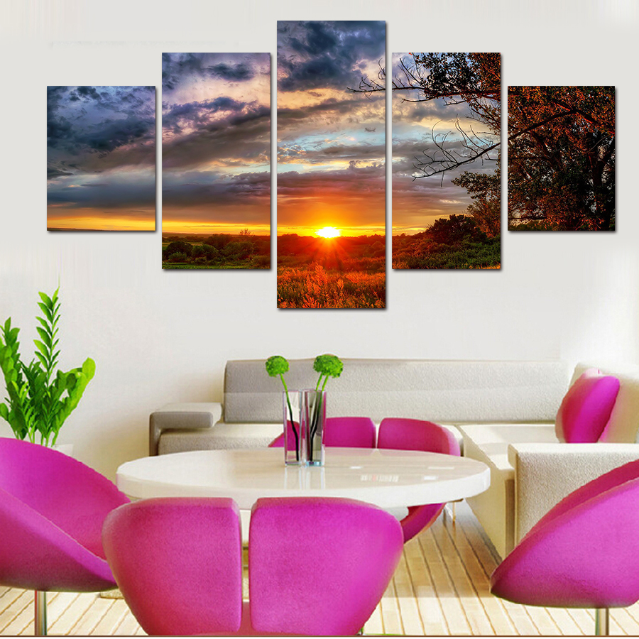 2016 new framed 5 piece landscape hd print trees modern home wall decor canvas picture art painting on canvas artworks