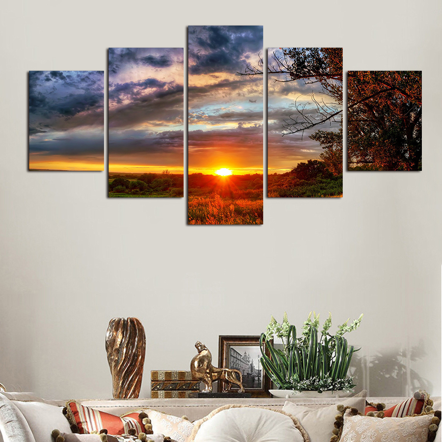 2016 new framed 5 piece landscape hd print trees modern home wall decor canvas picture art painting on canvas artworks