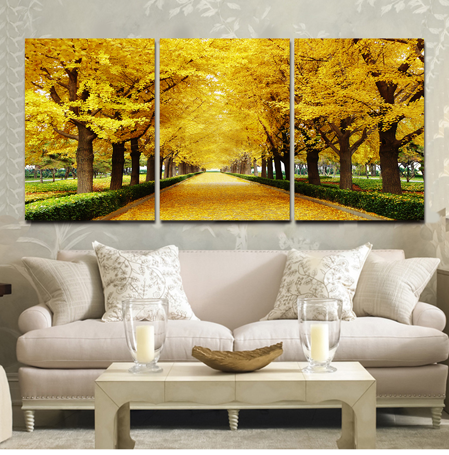 2016 new framed printed golden fall painting on canvas room decoration print poster picture canvas