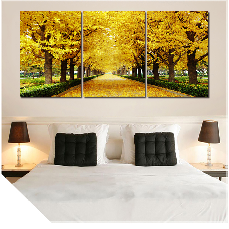 2016 new framed printed golden fall painting on canvas room decoration print poster picture canvas