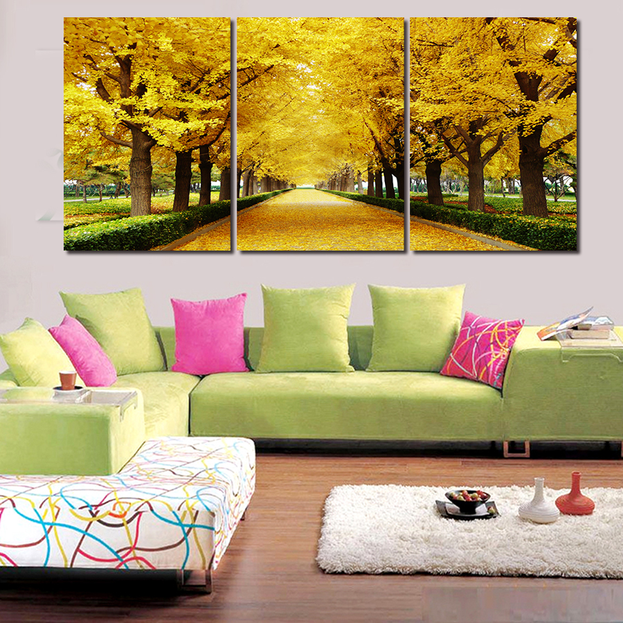 2016 new framed printed golden fall painting on canvas room decoration print poster picture canvas