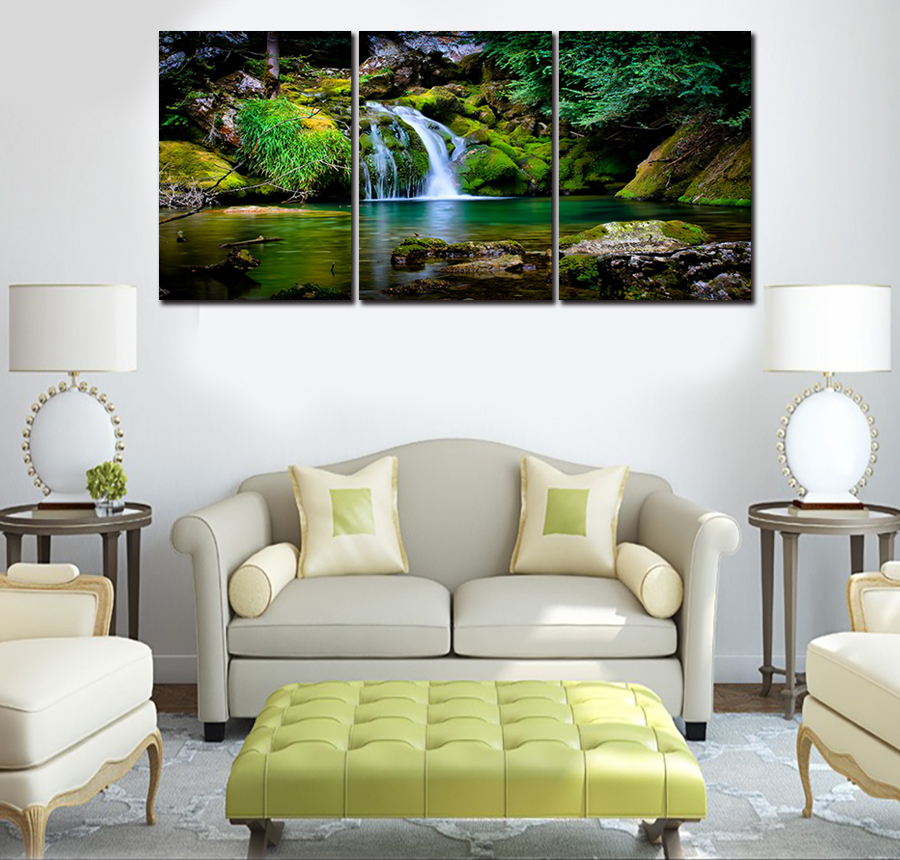 3 panel forest falls painting kits decorative painting home decor art picture on canvas modern painting