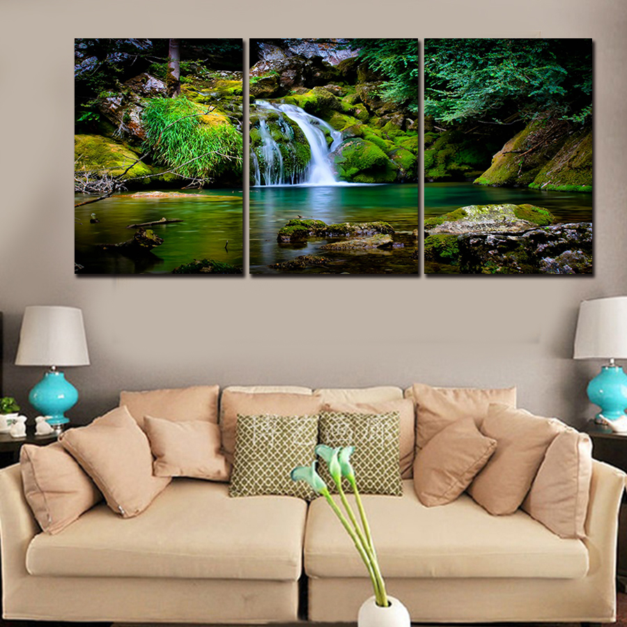 3 panel forest falls painting kits decorative painting home decor art picture on canvas modern painting