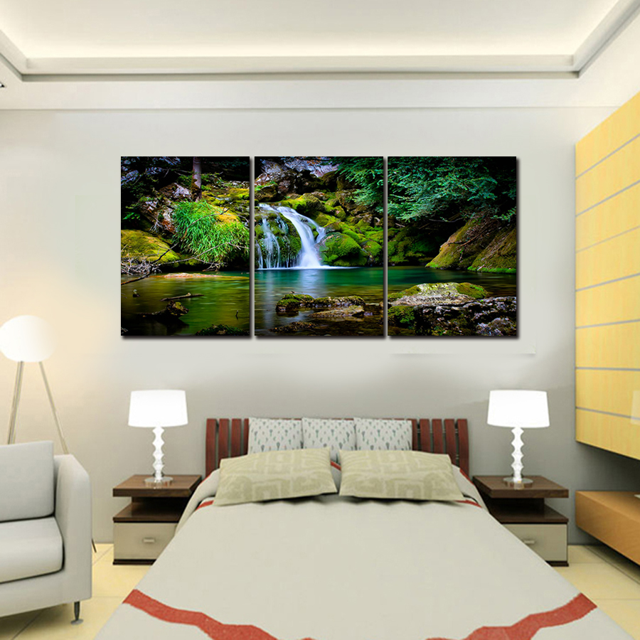 3 panel forest falls painting kits decorative painting home decor art picture on canvas modern painting