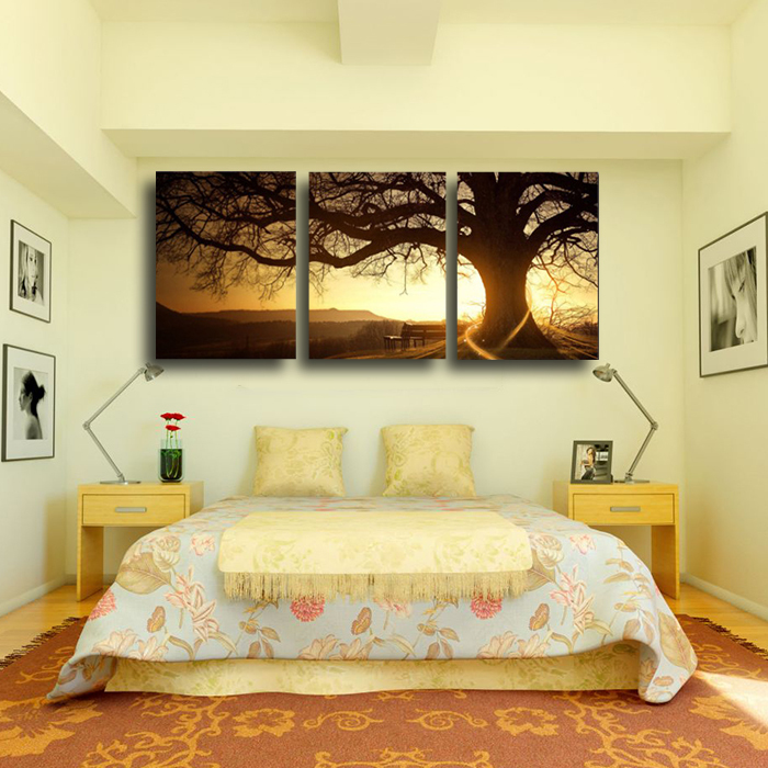 3 panel modern printed tree painting picture cuadros sunset canvas painting wall art home decor for living room no frame pr157