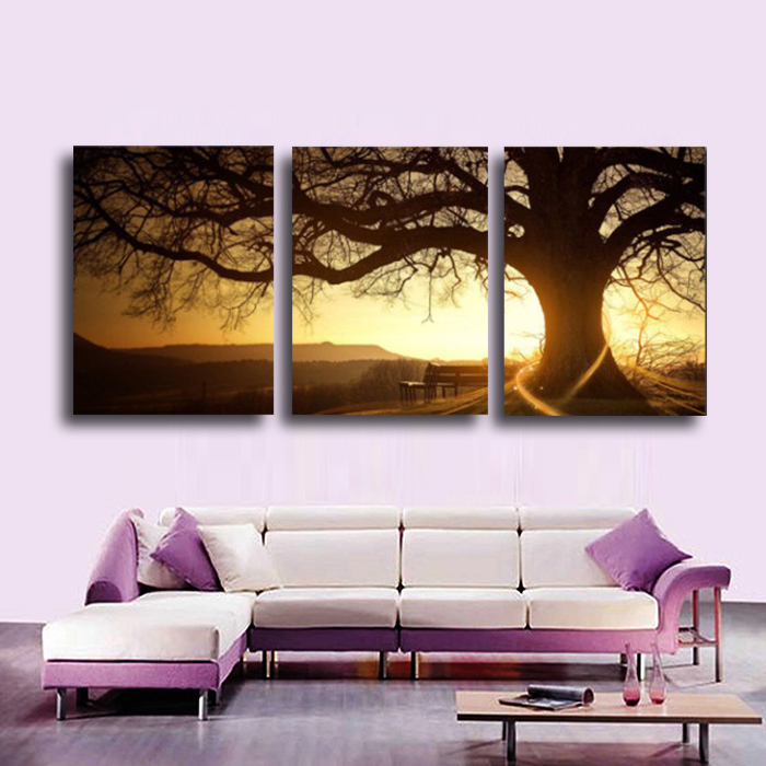 3 panel modern printed tree painting picture cuadros sunset canvas painting wall art home decor for living room no frame pr157