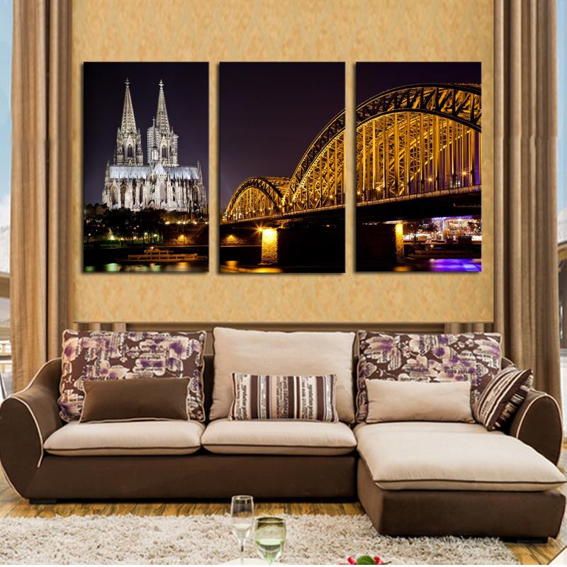 3 panels building bridge canvas print painting artwork modern home wall decor canvas art hd picture paint on canvas prints