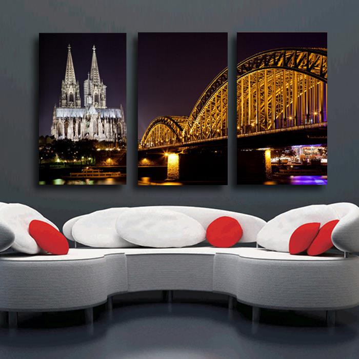 3 panels building bridge canvas print painting artwork modern home wall decor canvas art hd picture paint on canvas prints