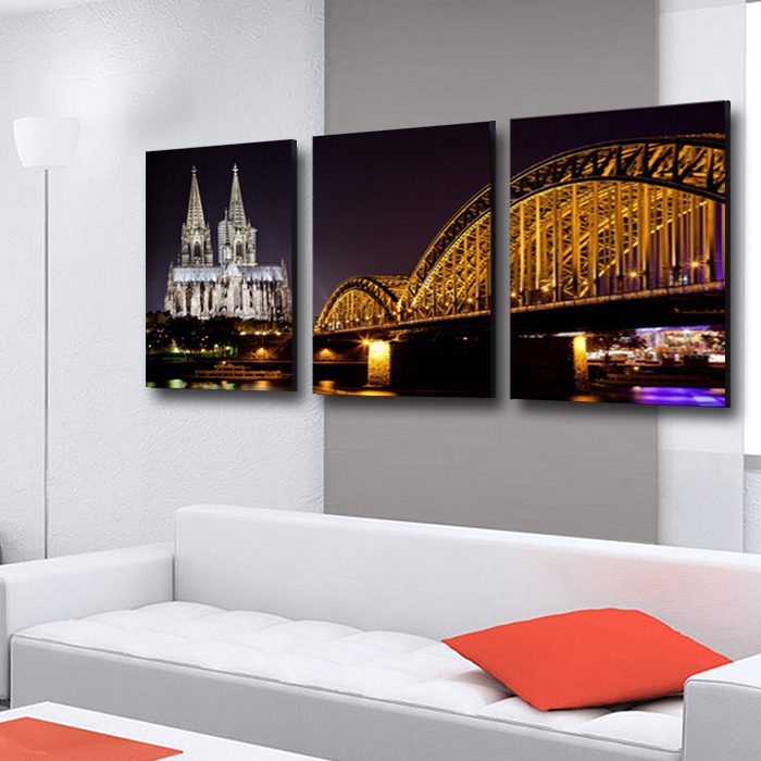 3 panels building bridge canvas print painting artwork modern home wall decor canvas art hd picture paint on canvas prints