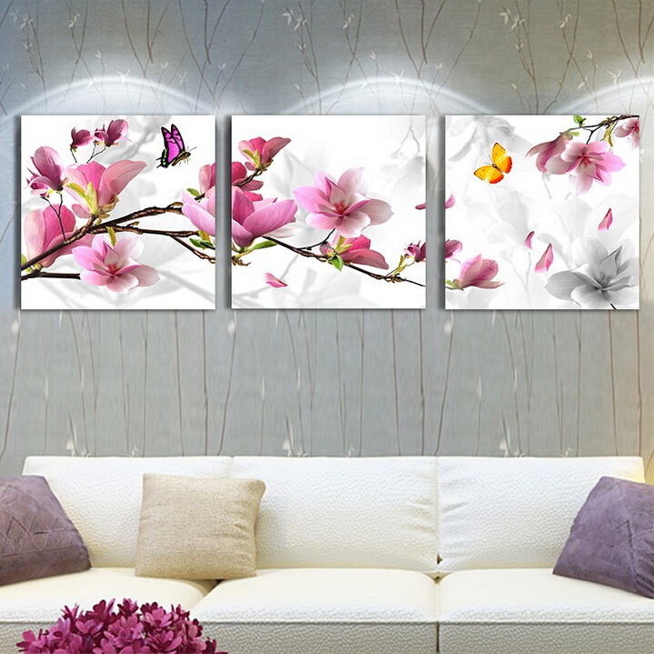 3 pcs canvas art modern home decoration wall art picture for living room pink tulip flower canvas print oil painting on canvas