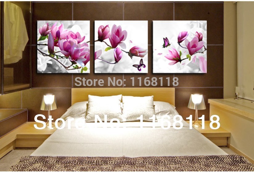 3 piece abstract modern wall painting purple pink flower home decorative art picture paint on canvas prints