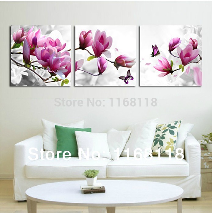 3 piece abstract modern wall painting purple pink flower home decorative art picture paint on canvas prints