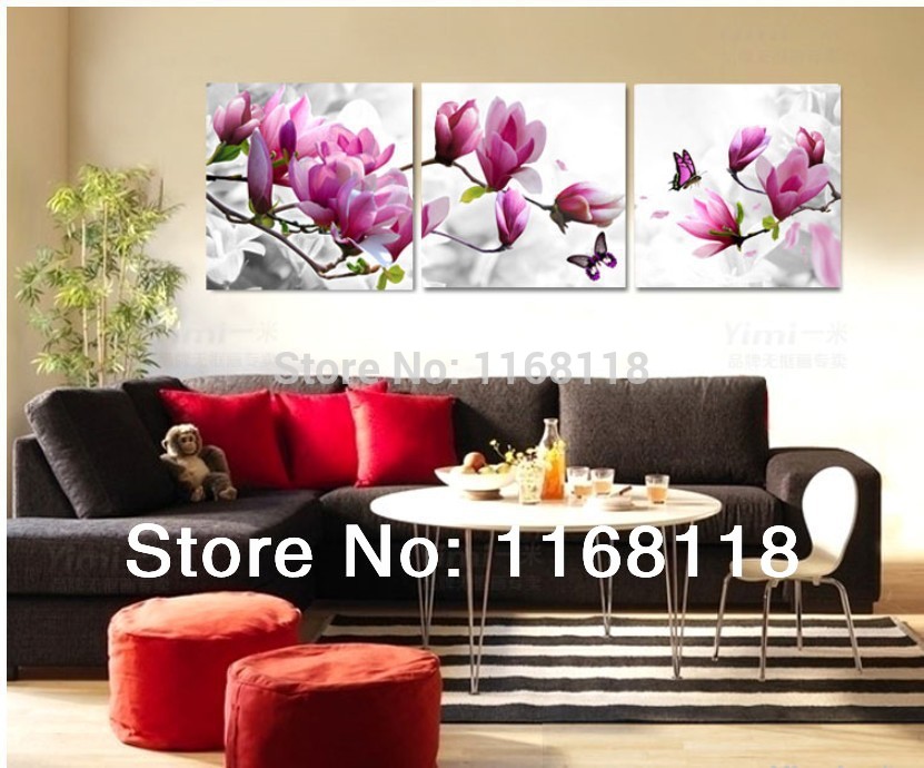 3 piece abstract modern wall painting purple pink flower home decorative art picture paint on canvas prints