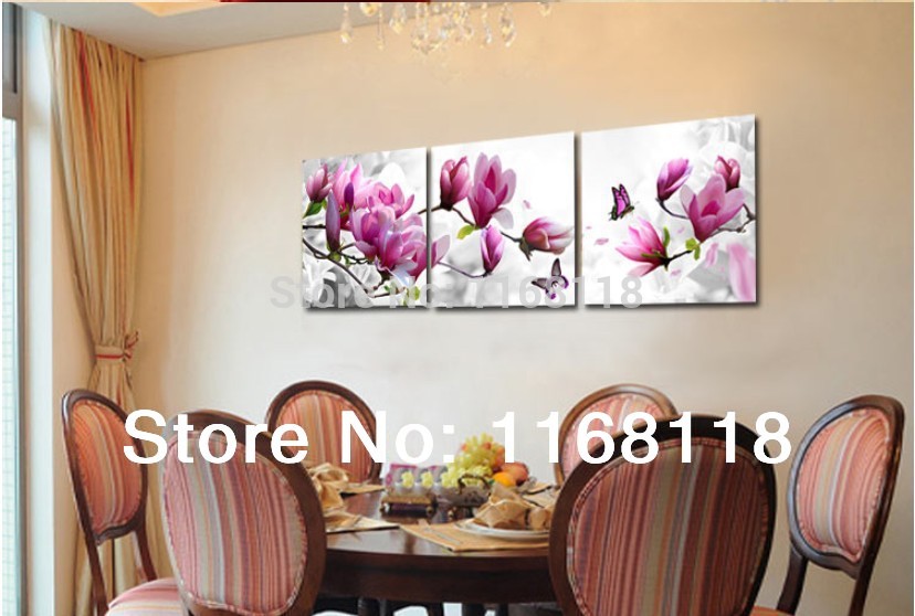 3 piece abstract modern wall painting purple pink flower home decorative art picture paint on canvas prints