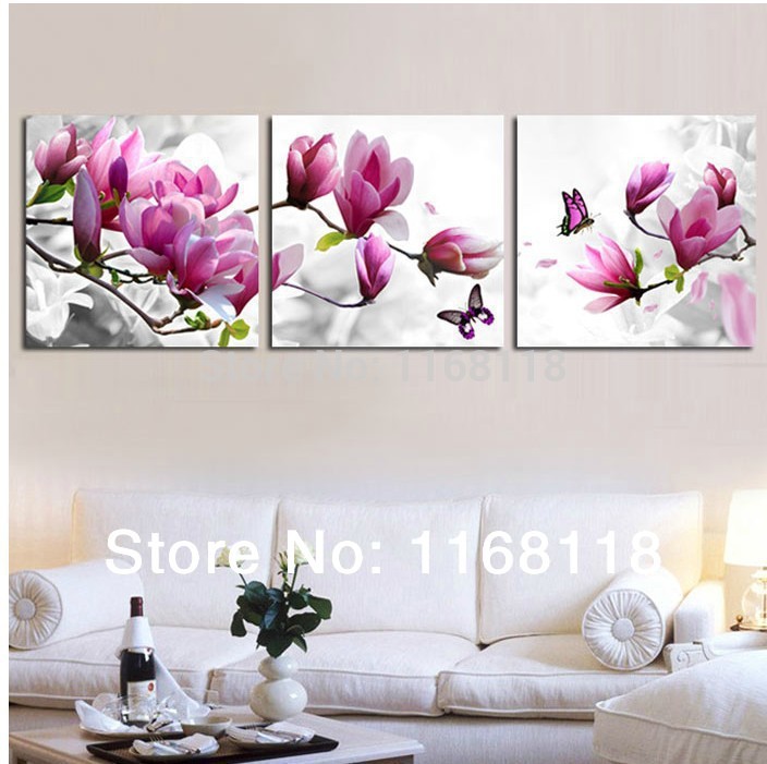 3 piece abstract modern wall painting purple pink flower home decorative art picture paint on canvas prints