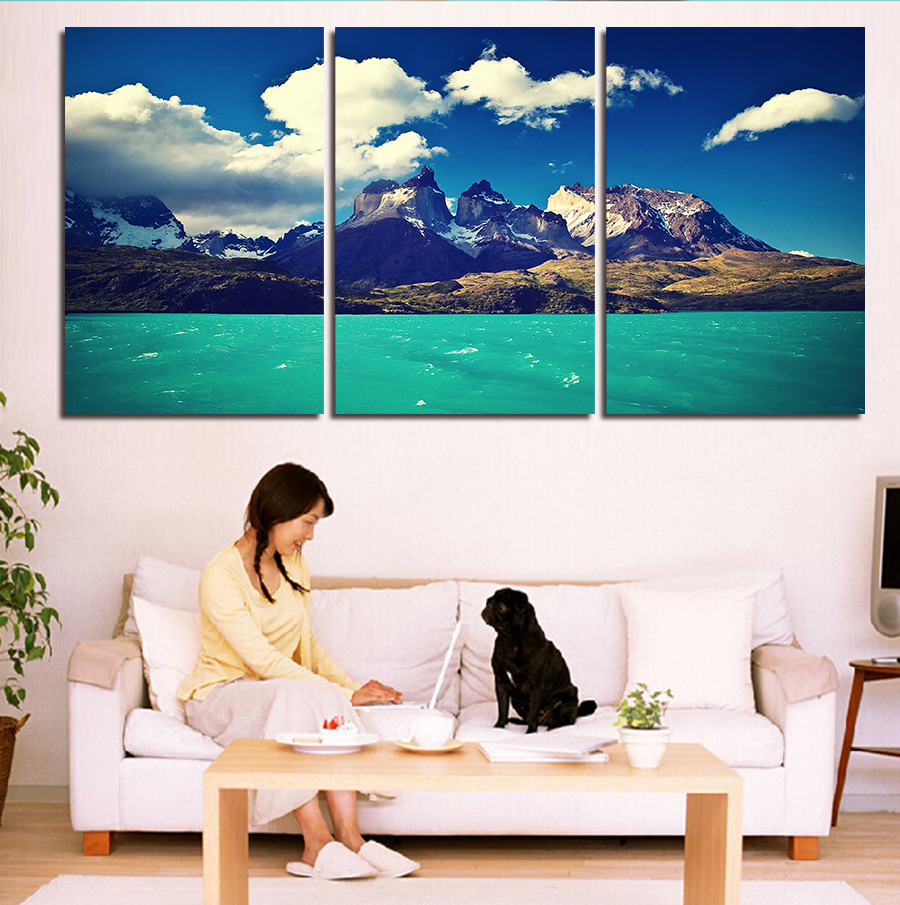 3 piece picture sell abstract blue sky and white clouds modern wall decor painting canvas art hd print painting living room