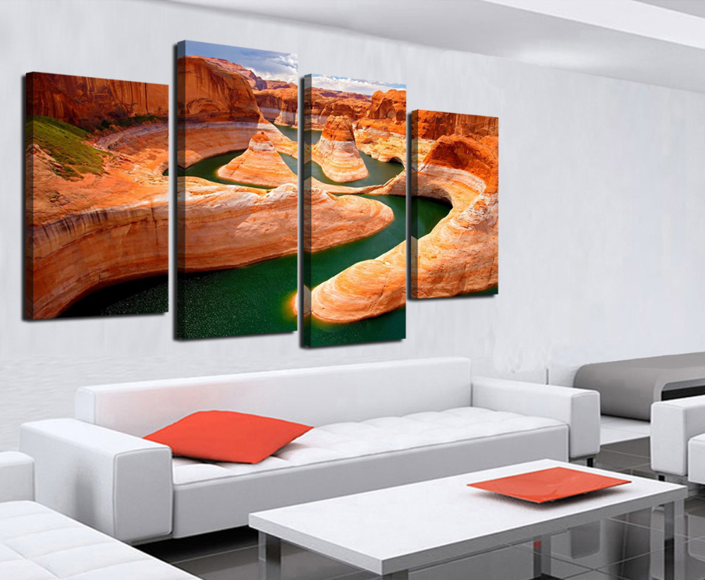 4 panel beautiful red mountain landscape large hd picture modern home wall decor canvas print painting for house decorate