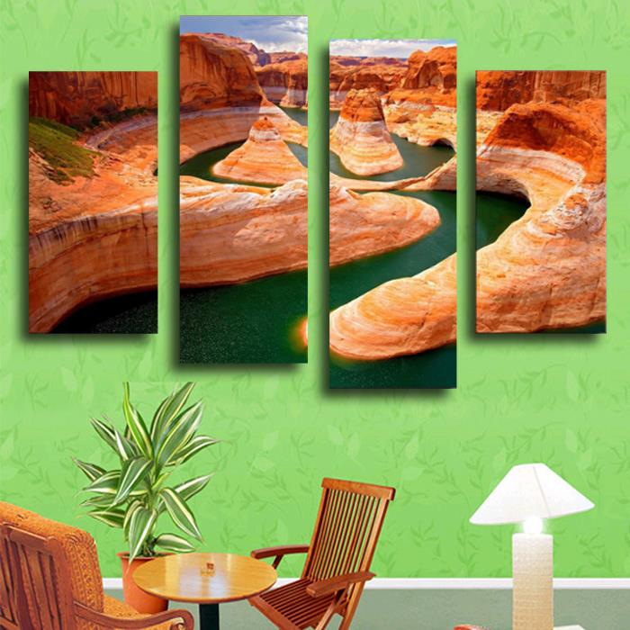 4 panel beautiful red mountain landscape large hd picture modern home wall decor canvas print painting for house decorate